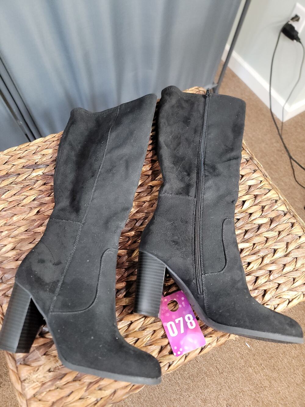 Style & Co Addyyf Women's 7 M Black Suede Side Zip Block Heel Round Toe Boots